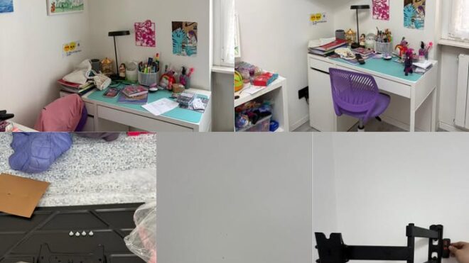 TV a parete in cameretta — installazione curata e...